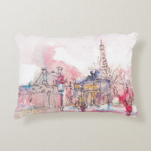 Landmark of Paris with watercolor in a rainy day - Decorative Cushion
