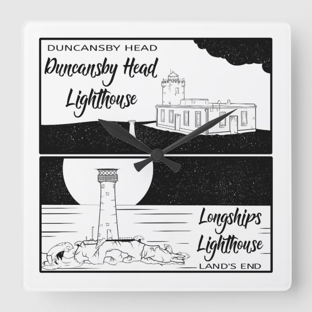 Land's End John o' groats lighthouses Square Wall Clock (Front)