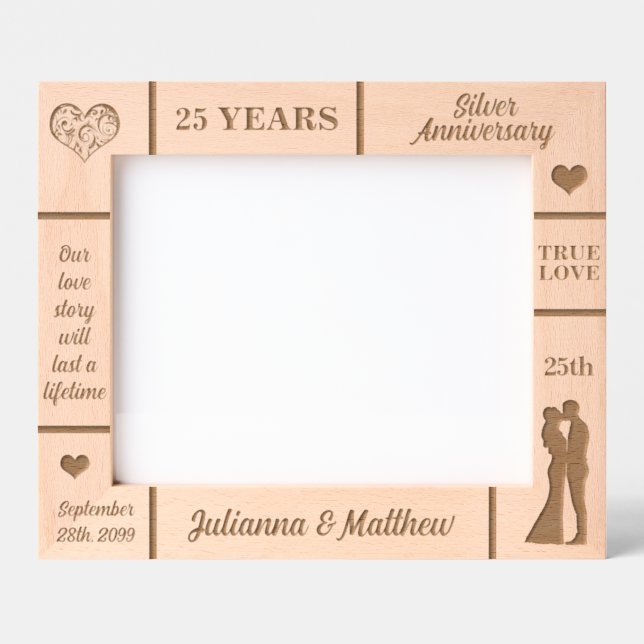 Landscape 10x8 Silver 25th Wedding Anniversary Etched Frames (Front)