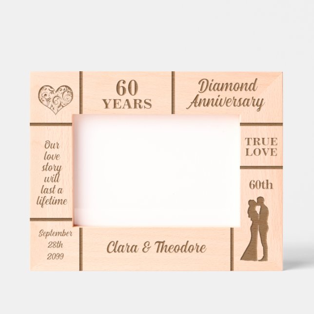 Landscape 7x5 Diamond 60th Wedding Anniversary Etched Frames (Front)