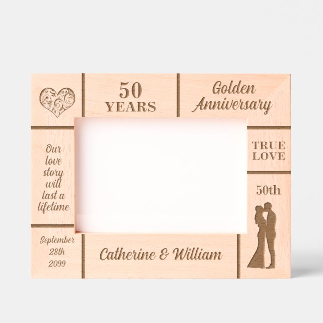 Landscape 7x5 Golden 50th Wedding Anniversary Etched Frames (Front)