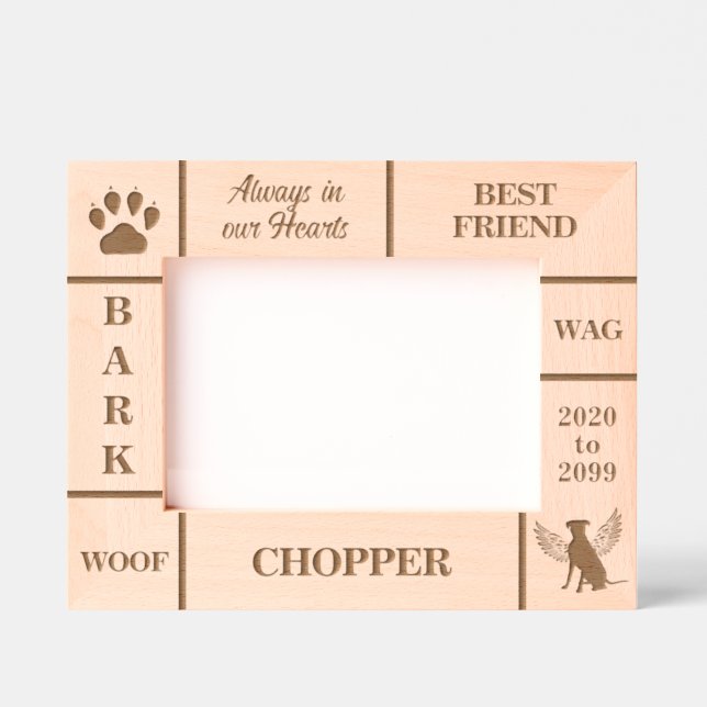 Landscape 7x5 Pet Memorial Angel Dog Name Year Etched Frames (Front)