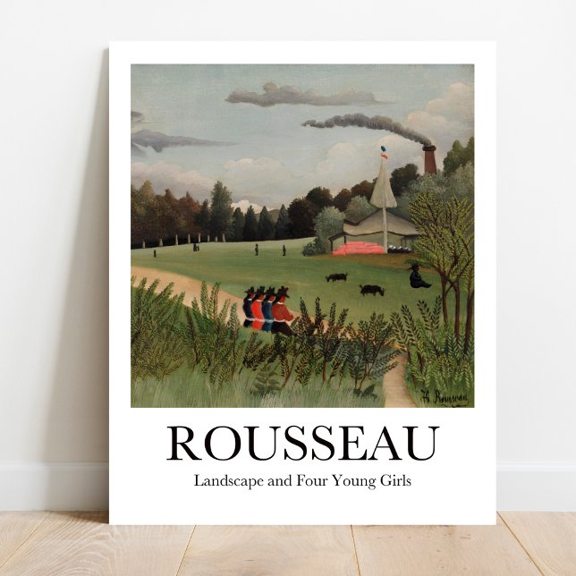 Landscape and Four Young Girls by Henri Rousseau Poster (Rousseau's Jungle Paradise: Escape with "Landscape & 4 Girls." High-quality art print)
