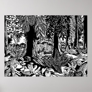 Landscape Art Poster B & W Forest Art Wood Print