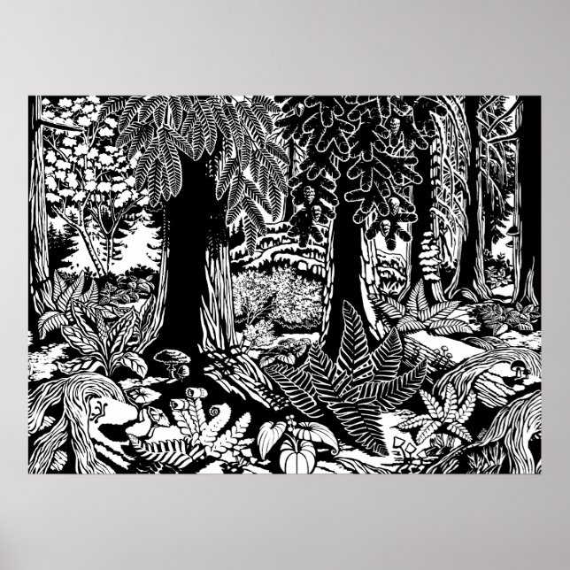 Landscape Art Poster B & W Forest Art Wood Print (Front)