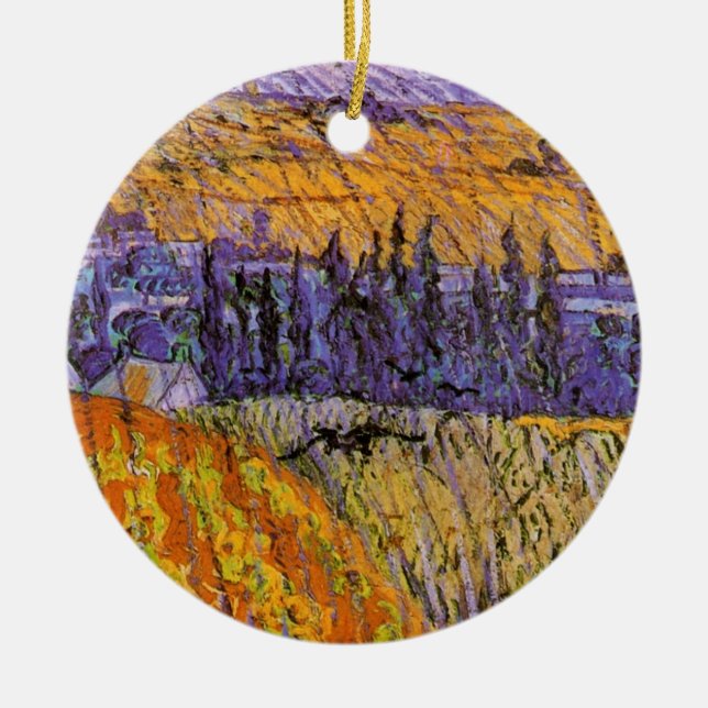 Landscape at Auvers in Rain by Vincent van Gogh Ceramic Ornament (Front)