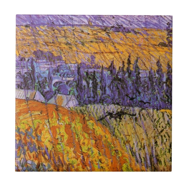 Landscape at Auvers in Rain by Vincent van Gogh Ceramic Tile (Front)