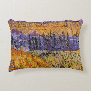 Landscape at Auvers in Rain by Vincent van Gogh Decorative Cushion