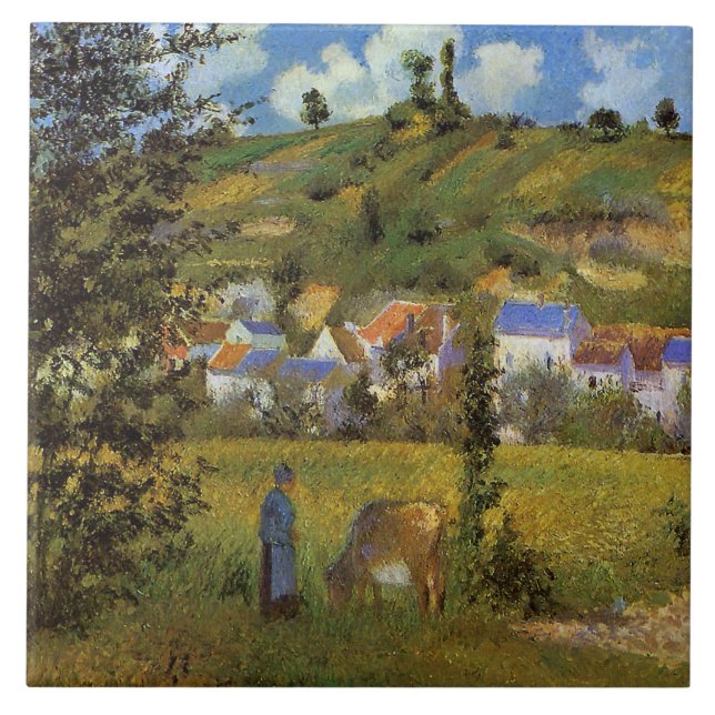 Landscape at Chaponval, famous painting, Ceramic Tile (Front)