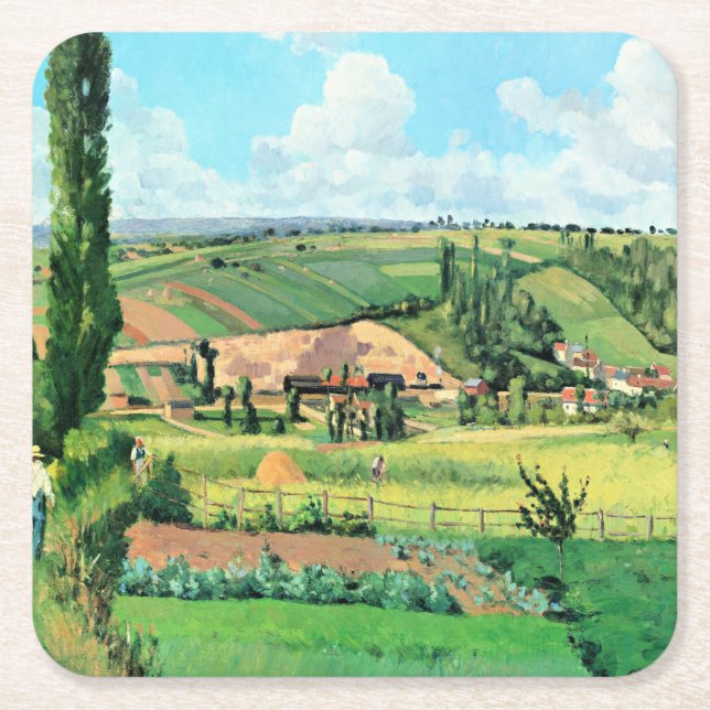 Landscape at Les Patis, Pontoise, famous painting, Square Paper Coaster (Front)