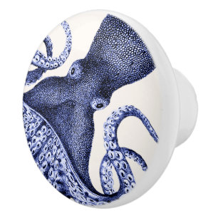 Landscape Blue Octopus Ceramic Knob