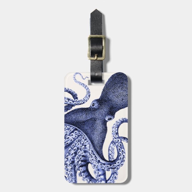 Landscape Blue Octopus Luggage Tag (Front Vertical)