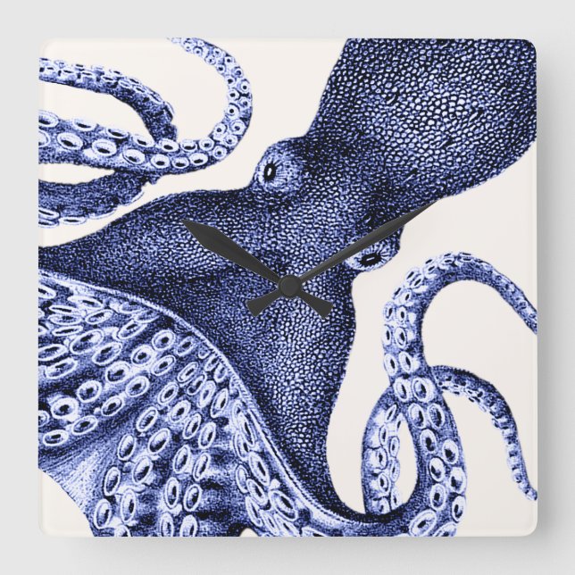 Landscape Blue Octopus Square Wall Clock (Front)