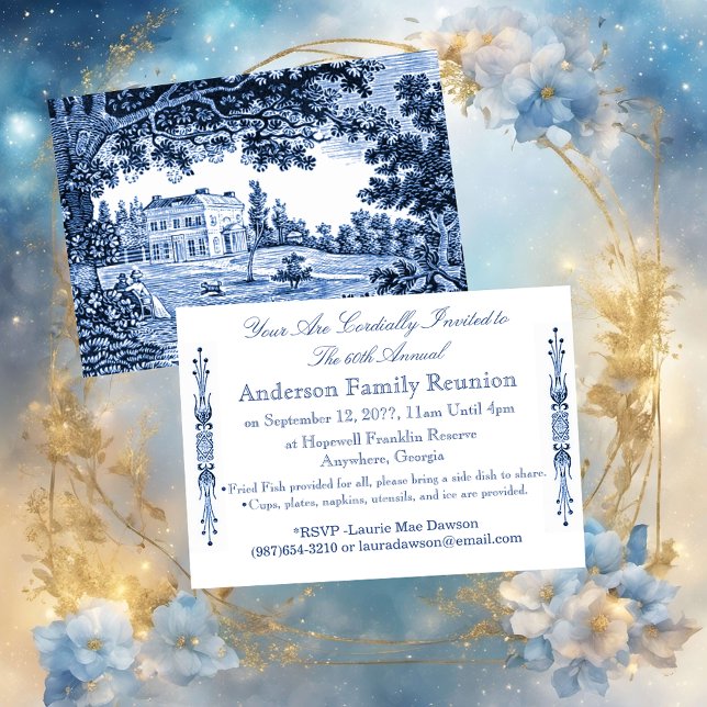 Landscape Blue Victorian Home Family Reunion Invitation (Creator Uploaded)