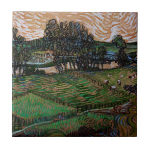 Landscape, Bridge Across Oise by Vincent van Gogh Ceramic Tile