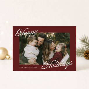 Landscape Burgundy Happy Holidays Photo Card