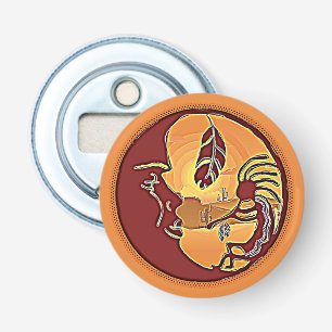 Landscape Button - Kokopelli Moon Feather 1 Bottle Opener