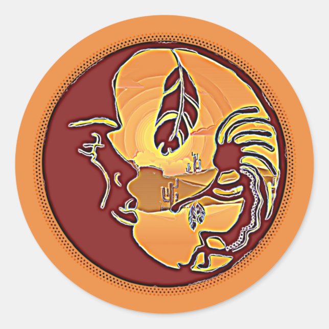 Landscape Button - Kokopelli Moon Feather 1 Classic Round Sticker (Front)