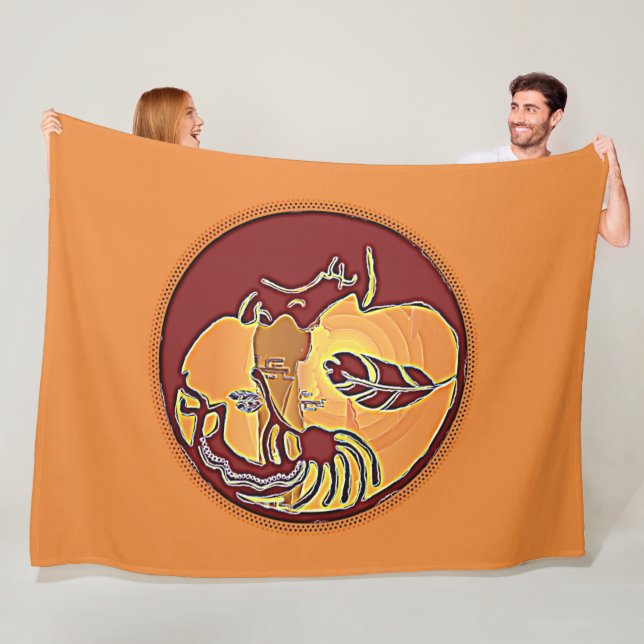 Landscape Button - Kokopelli Moon Feather 1 Fleece Blanket (In Situ)