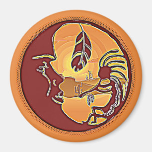 Landscape Button - Kokopelli Moon Feather 1 Magnet