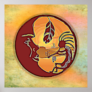 Landscape Button - Kokopelli Moon Feather 1 Poster