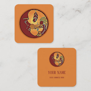 Landscape Button - Kokopelli Moon Feather 1 Square Business Card