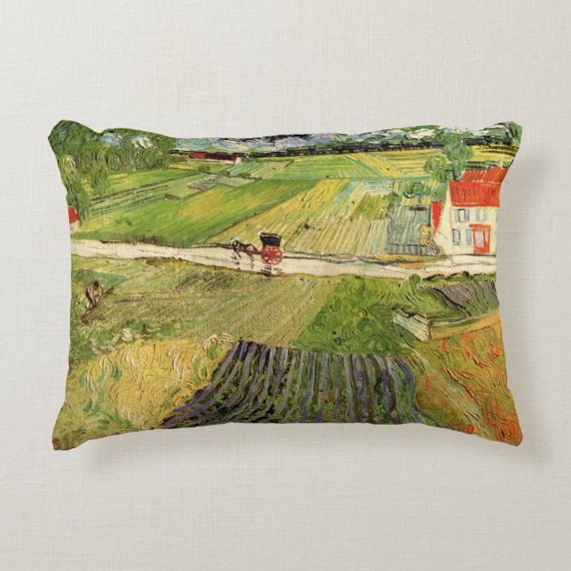 Landscape, Carriage and Train by Vincent van Gogh Decorative Cushion (Front)
