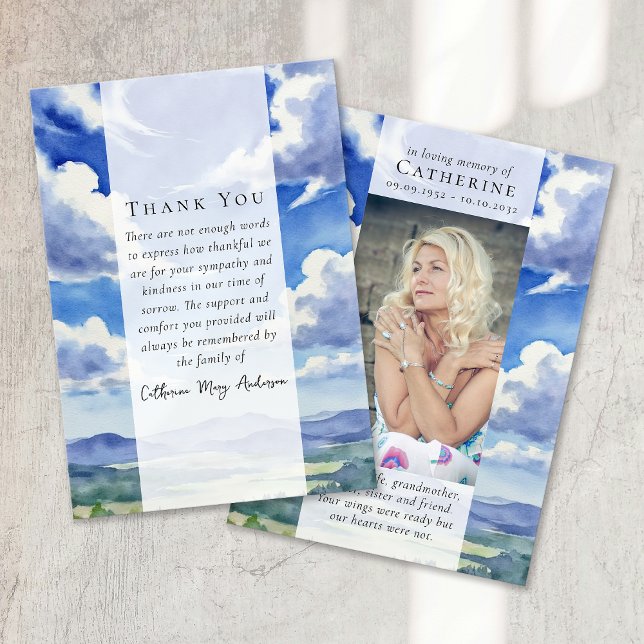Landscape Clouds Photo Sympathy Funeral Memorial Thank You Card (Creator Uploaded)