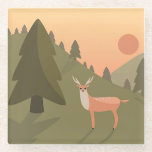 Landscape Deer Mountain Nature Wild Park Sunset Po Glass Coaster
