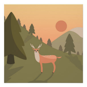 Landscape Deer Mountain Nature Wild Park Sunset Po Poster