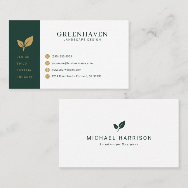 Landscape Design Green Gold Business Card (Front/Back)