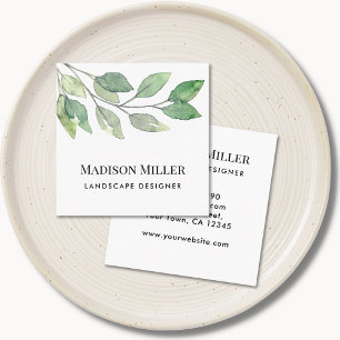 Landscape Designer Watercolor Greenery Square Business Card