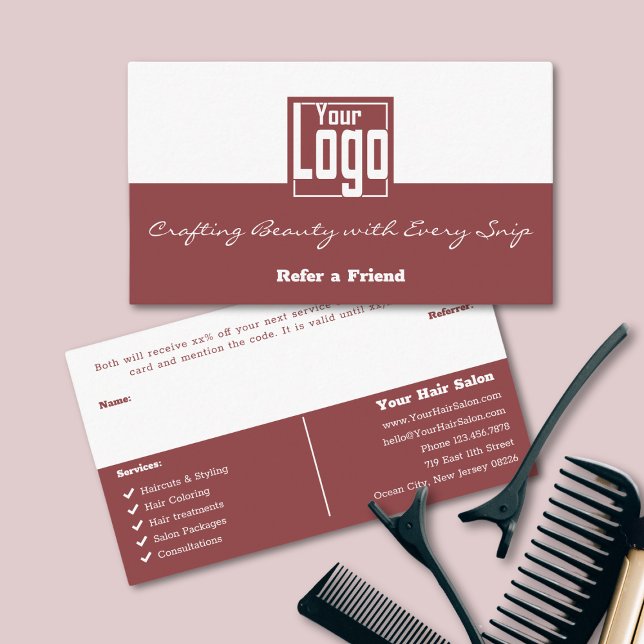 Landscape Format Square Logo Dual Colour Hair Salo Referral Card (Landscape Format Square Logo Dual Color Hair Salon Referral Card)