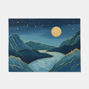 landscape Golden Peaks Under a Night Sky Doormat