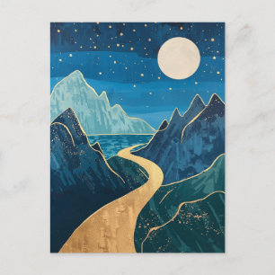 landscape Golden Peaks Under a Night Sky Postcard