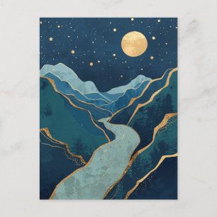 landscape Golden Peaks Under a Night Sky  Postcard