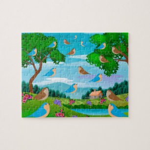 Landscape House Trees Birds Flowers Nature, Age 6 Jigsaw Puzzle