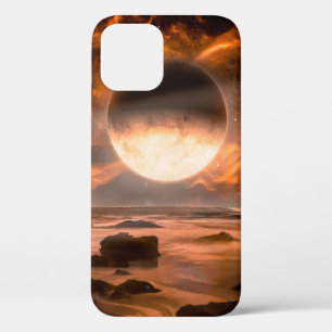 Landscape in fantasy alien planet with flaming moo iPhone 12 case
