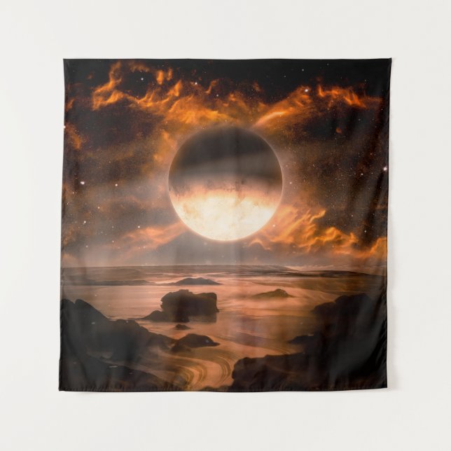 Landscape in fantasy alien planet with flaming moo tapestry (Front)