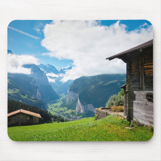 Landscape in Lauterbrunnen valley in Switzerland Mouse Pad (Front)
