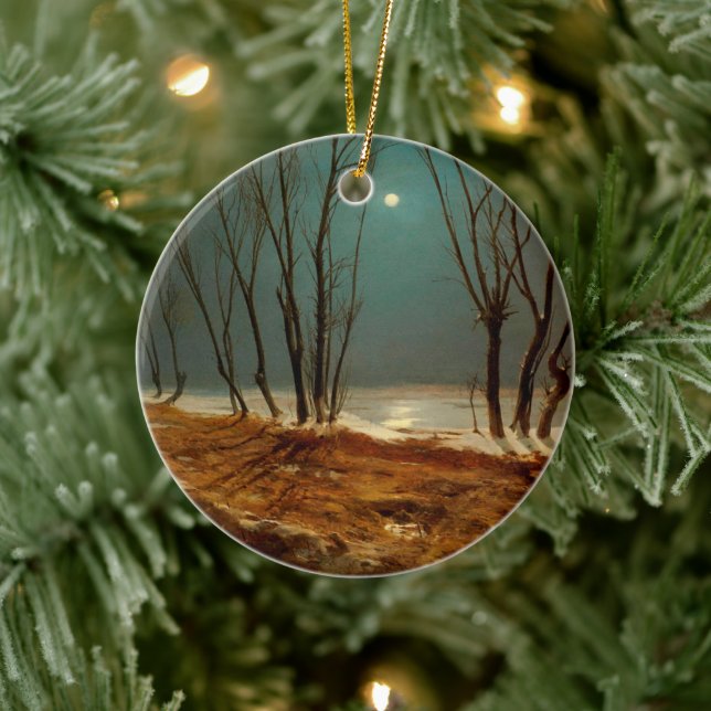 Landscape in Winter at Moonlight by Carl Blechen Ceramic Ornament (Tree)