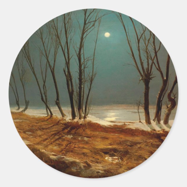 Landscape in Winter at Moonlight by Carl Blechen Classic Round Sticker (Front)