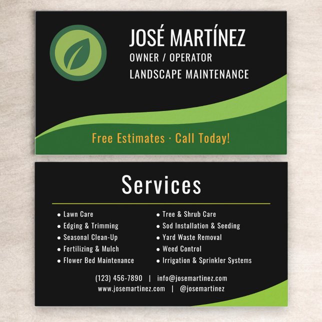Landscape Maintenance Black Green  Business Card (Creator Uploaded)