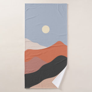 Landscape mid century illustrations,minimalist lan bath towel