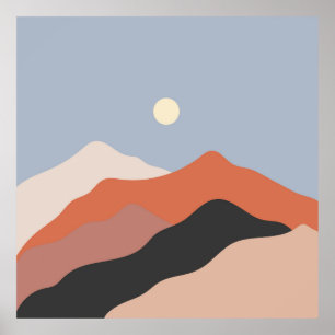 Landscape mid century illustrations,minimalist lan poster