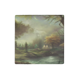 Landscape, Nature, Forest, Tree, Outdoor, Painting Stone Magnet