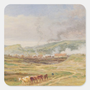 Landscape near Swansea, South Wales (oil on panel) Square Sticker