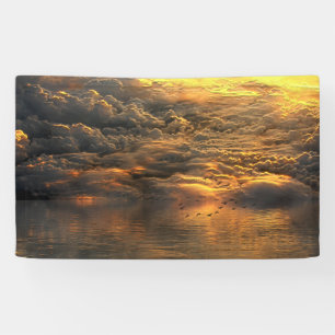 Landscape of Clouds and Water with Birds Banner