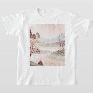 landscape of hills with small houses T-Shirt
