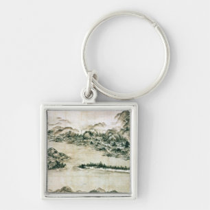 Landscape of mountains and a river key ring